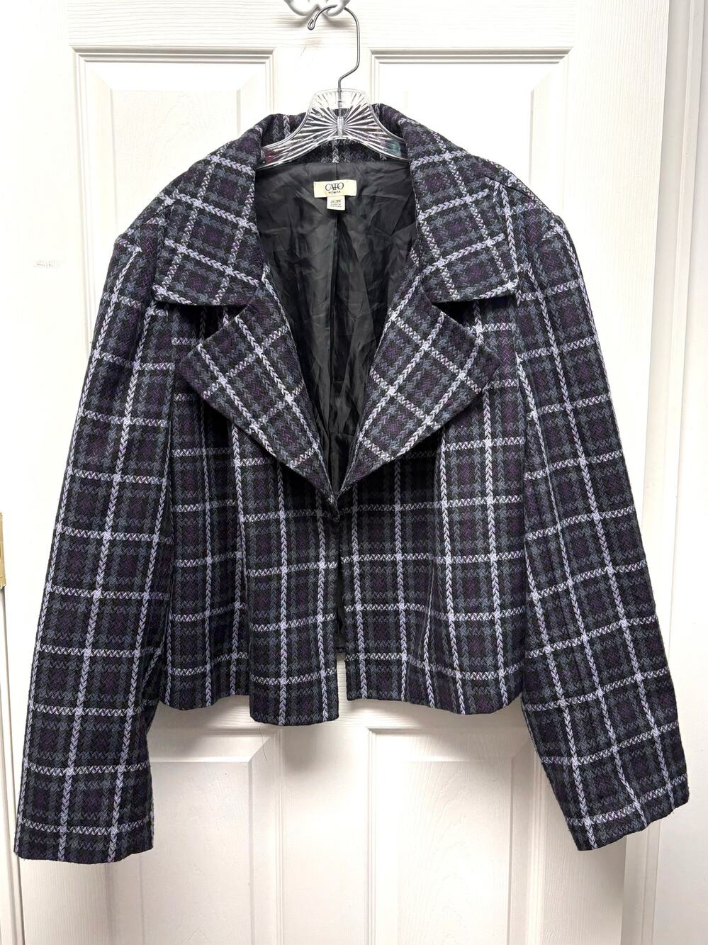 Cato Blazer Cropped Plaid Jacket 26/28W Plus Size Lined Statement Collar